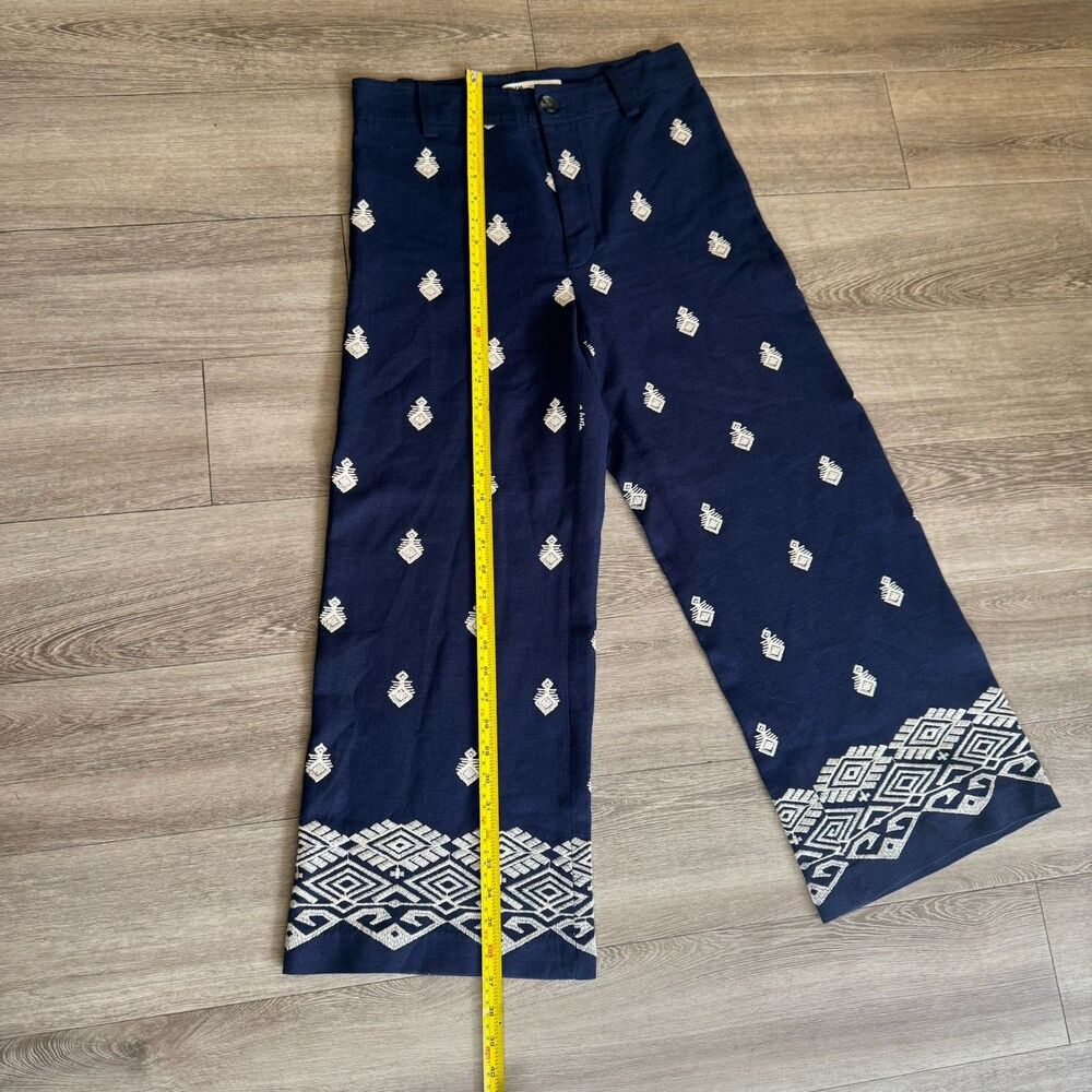 Zara High Waisted Boho ChiNavy Blue Embroidered Pants Culottes Cottagecore Sz S - Picture 9 of 16